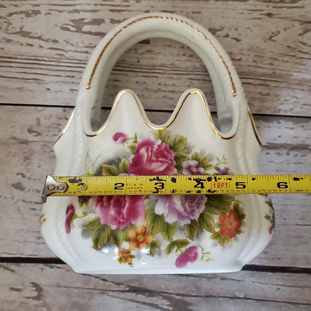 Vintage porcelain basket with flowers on it white, pink, purple, green